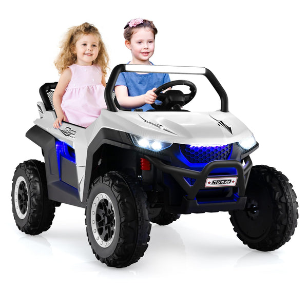 Kids Electric UTV, 2-Seater 12V Battery Powered Toy Car with Remote Control, Lights, Bluetooth, MP3, USB, FM, High/Low Speed & Suspension Spring, Children Ride on Car for 3-8 Years Old (Yellow)
