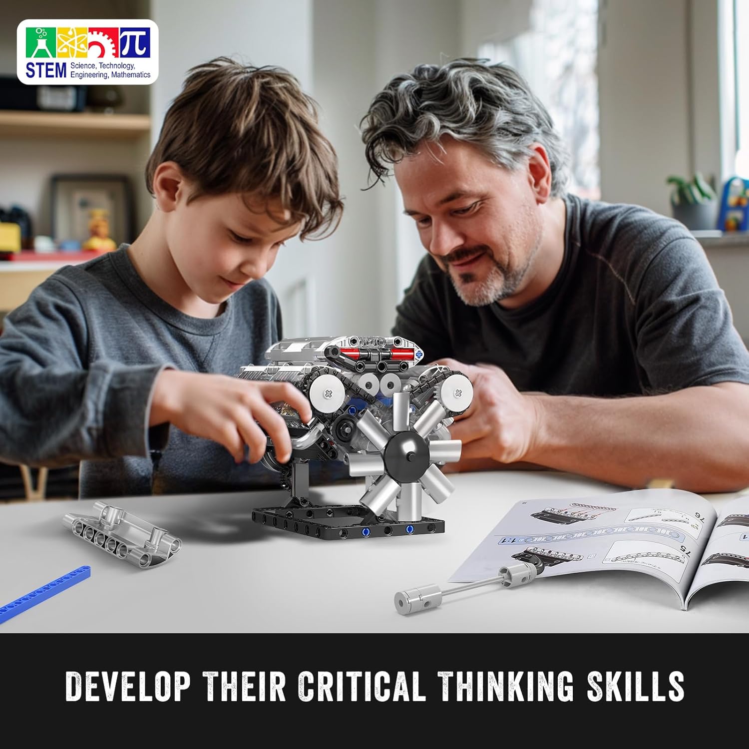 Mould King 10088 V8 Engine Building Kit - Build Your Own V8 Engine Toy, 8-Cylinder Petrol Car Engine Replica Model Building Kit for Kids/Teens 10+ Years (535 Pcs)