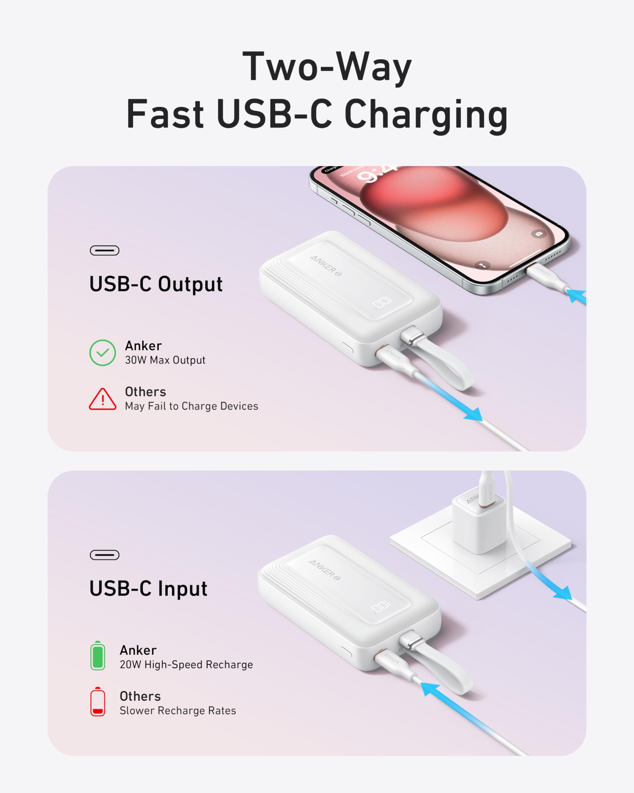 Anker Zolo Power Bank, 10,000mAh 30W High-Speed Portable Charger with Built-In USB-C Cable, Fast Charging Battery Pack for iPhone 16/16 Plus/16 Pro/16 Pro Max/15 Series, Galaxy, iPad, and More