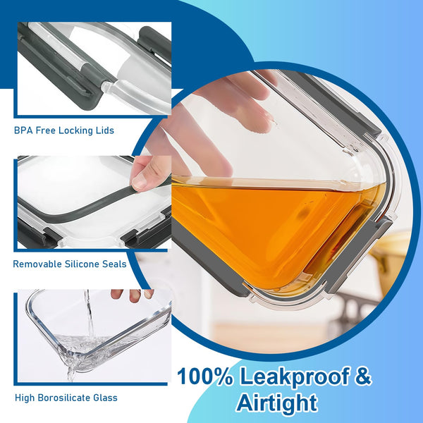 KUMD 50-Piece Airtight Food Storage Containers with Lids | Leakproof, BPA-Free, 25 Containers+ 25 Lids, Stackable & Microwave Safe Kitchen Organisers for Pantry, Meal Prep & Freezer Use, 40ml-2.5L