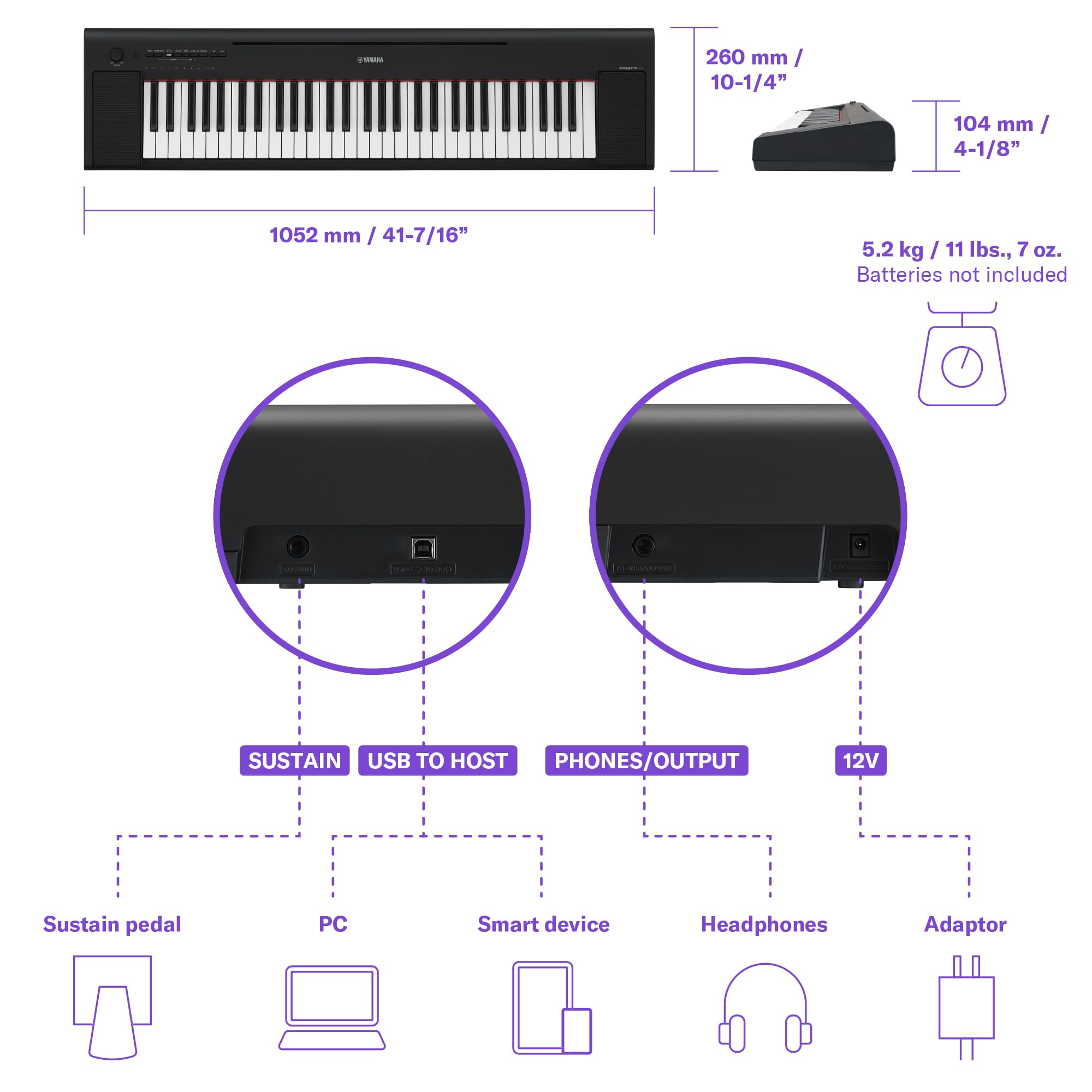 Yamaha NP-15 Piaggero Digital Keyboard with 61 Touch Sensitive Keys and 15 Instrumental Voices, Lightweight and Portable