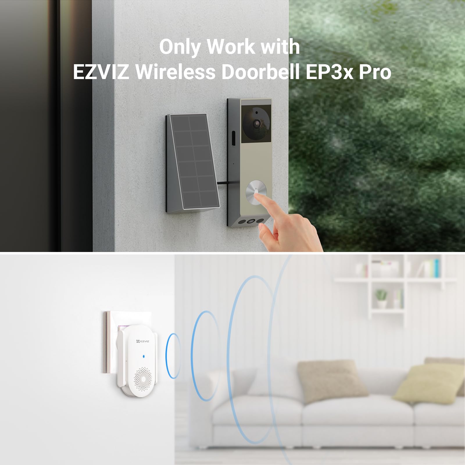 EZVIZ 2K Solar Doorbell Camera Removal-Free Charging No Monthly Fee, 32GB Local Storage, 162° Wide View, Wireless & Wired, Colour Night Vision, AI Detection, Front Door Camera (HP3 Pro)