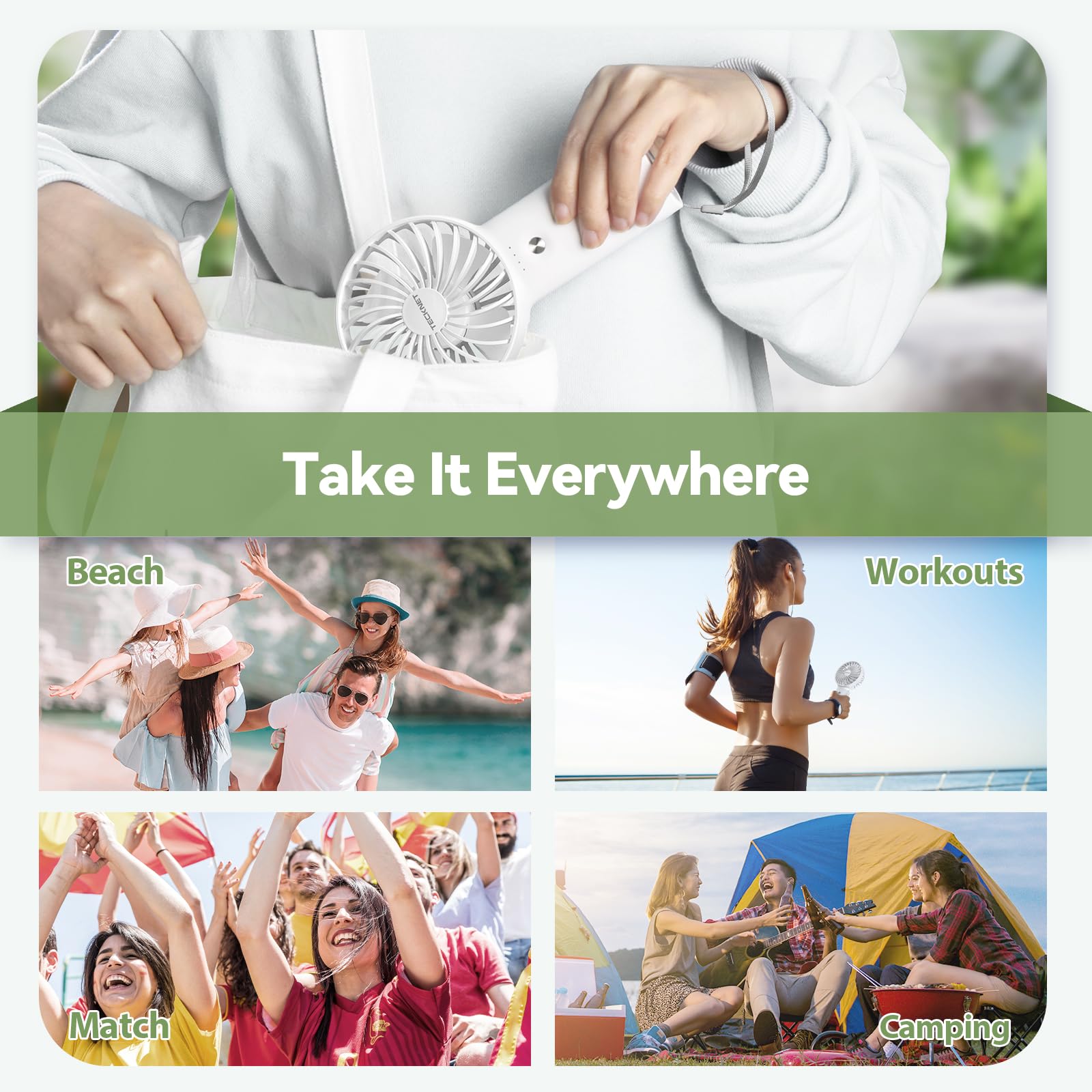 TECKNET Handheld Fan, Portable USB Hand Held Fans Rechargeable Mini with 7000mAh Power Bank, Mini Personal Electric Fan 3 Adjustable Speed Desk Fan for Home/Office/Travel (White)