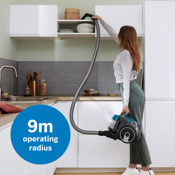 Bosch Series 2 BGS05BU2GB Bagless Cylinder Vacuum Cleaner with Mini AirTurbo Nozzle, Suitable for Hardfloor, Carpet & Car, Compact & Lightweight, 700W, 1.5L, Turquoise