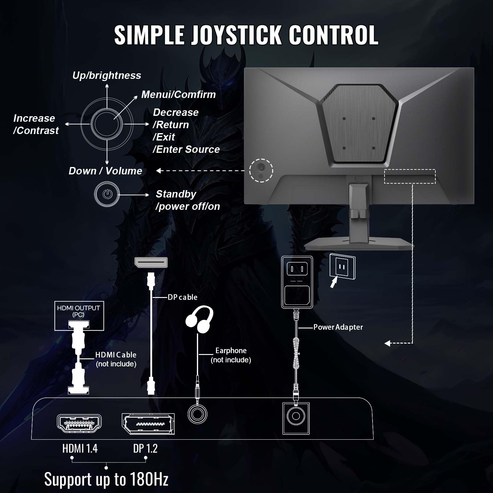 Minifire 27 Inch Gaming Monitor, 180Hz, Curved Gaming Monitor, Built in Speaker, Crosshair, 1Ms, sRGB130%, FHD 1080P Computer Screen, VESA Compatible, Eye Care Adaptive Sync HDMI＆DP Prots （MFG27C1 ）