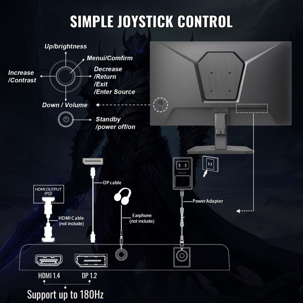 Minifire 27 Inch Gaming Monitor, 180Hz, Curved Gaming Monitor, Built in Speaker, Crosshair, 1Ms, sRGB130%, FHD 1080P Computer Screen, VESA Compatible, Eye Care Adaptive Sync HDMI＆DP Prots （MFG27C1 ）