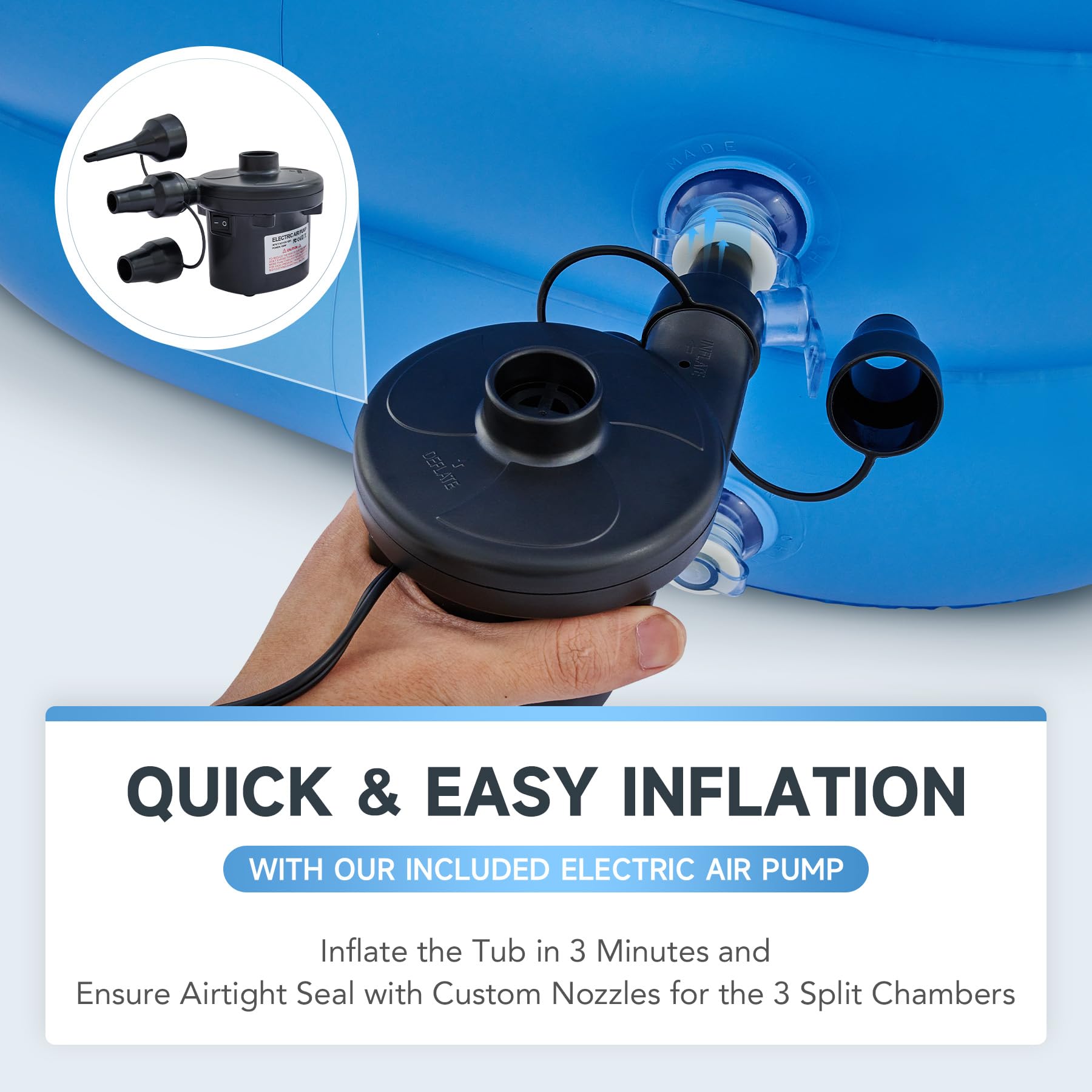 CO-Z Inflatable Portable Adult Bath Tub, Foldable Free-Standing PVC Bathtub w Electric Pump, Anti-Slippery Inflatable Pool for Adult Children Spa Bath