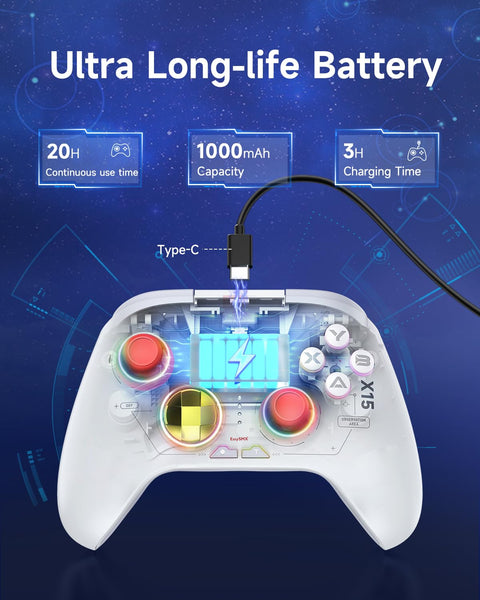 EasySMX X15 Wireless PC Controller with Hall Triggers, Hall Joysticks, Enhanced Bluetooth Game Controller,No Drift No Deadzone effect, Compatible with Windows PC, Android, Steam and Switch