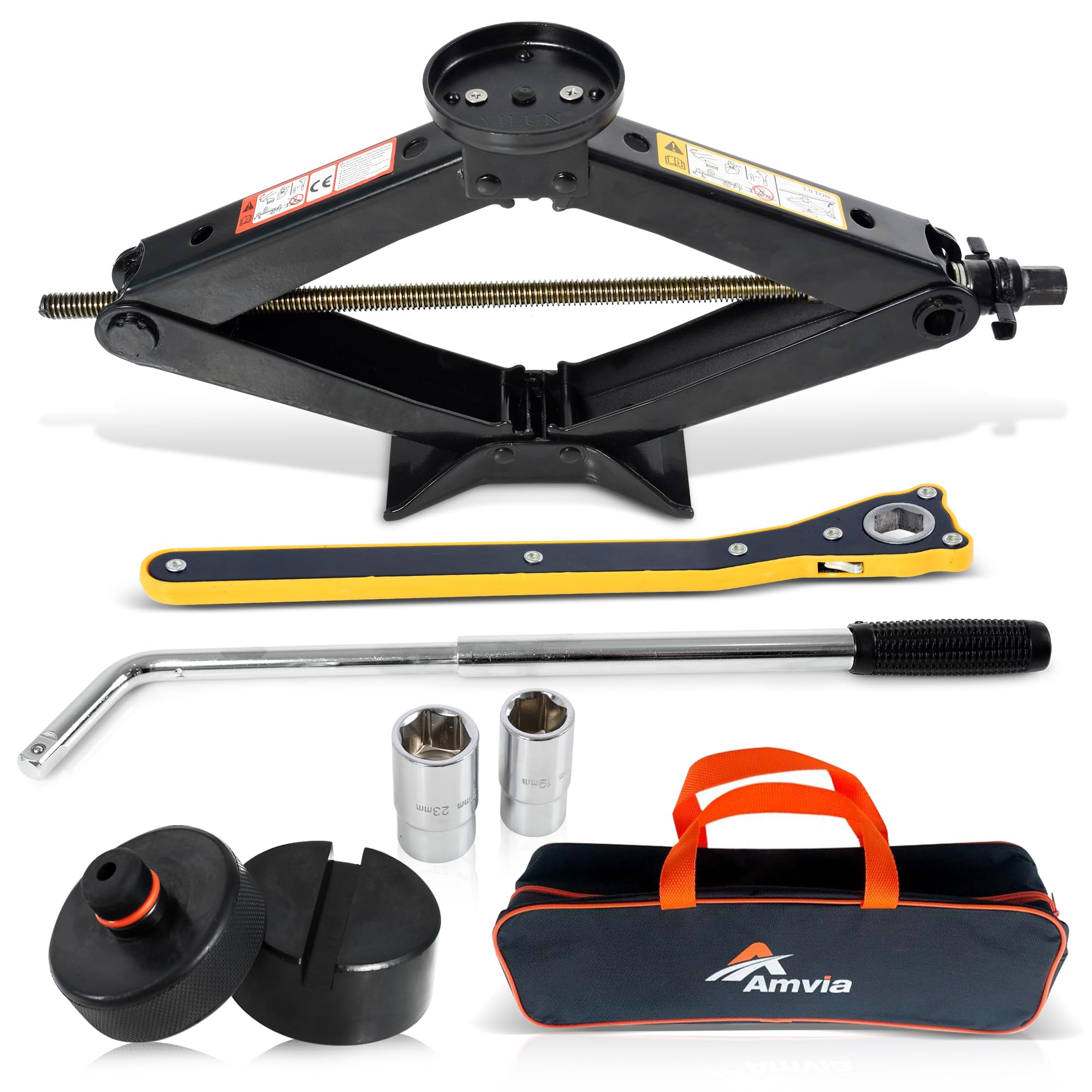 Car Jack Kit | Scissor Jack for Car 1.5 Ton (3,300 lbs) - Tire Jack Tool Kit | Portable, Ideal for SUV and Auto - Universal Emergency Kit with Lug Wrench | Heavy Duty Material