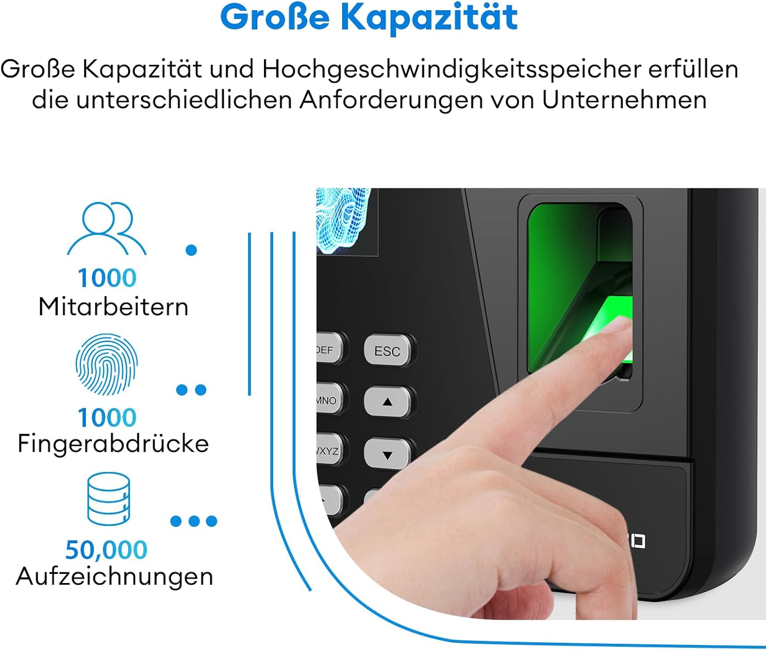 NGTeco Clock in Machine for Employees, No Internet/Software Needed, Fixed Shifts Suppor, 1000 Fingerprint Capacity, Biometric & Password Attendance, Automatic Work Hour Calculation