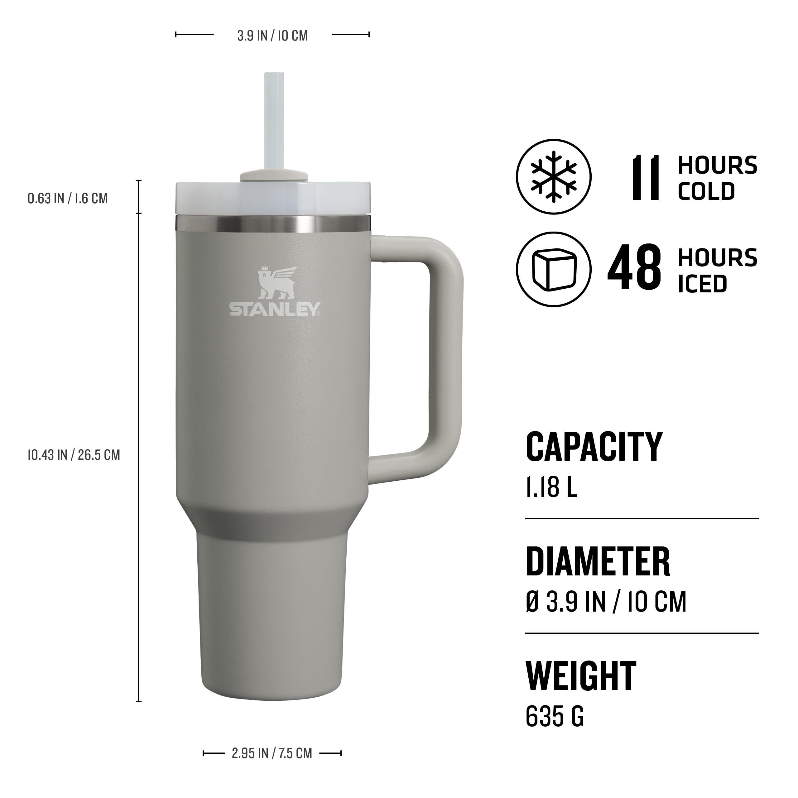 STANLEY Quencher H2.0 Flowstate Tumbler 1.2L - Cold for 11 Hours - Iced for 48 Hours - Metal Water Bottle with Straw, Handle and Lid - Dishwasher Safe - Travel Mug for Cold Drinks