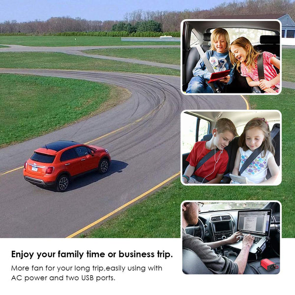 ALLWEI 300W Car Power Inverter with 27W USB-C and 3.0 USB Port - DC 12V to 240V / 230V AC Power inverters for Vehicles Converter Fast Charging Ports Car Charger Adapter (Red)