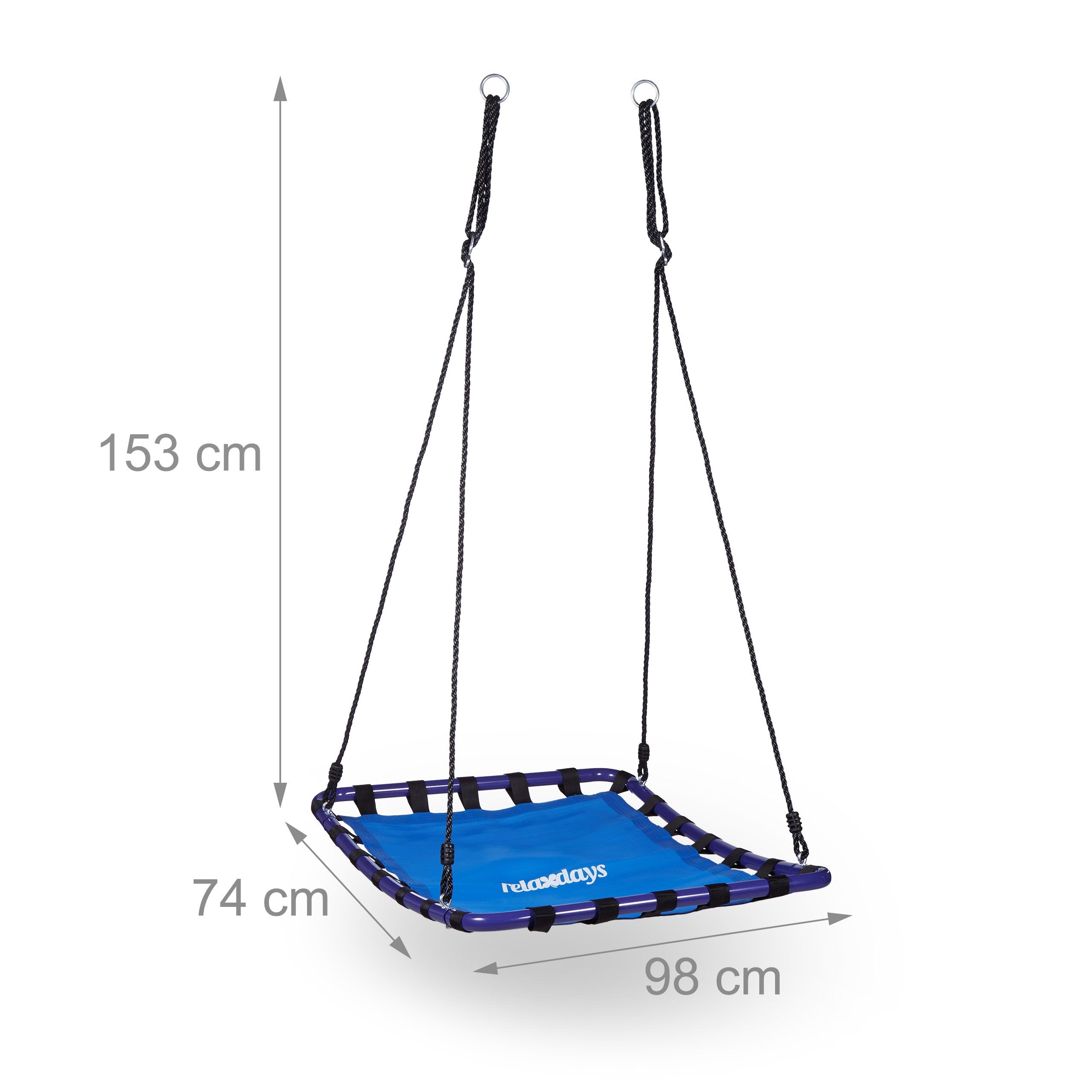 Relaxdays Square Nest Swing for Outdoor Use, Max User Weight: 100 kg, HxWxD: 153 x 98 x 74 cm, Blue-Black