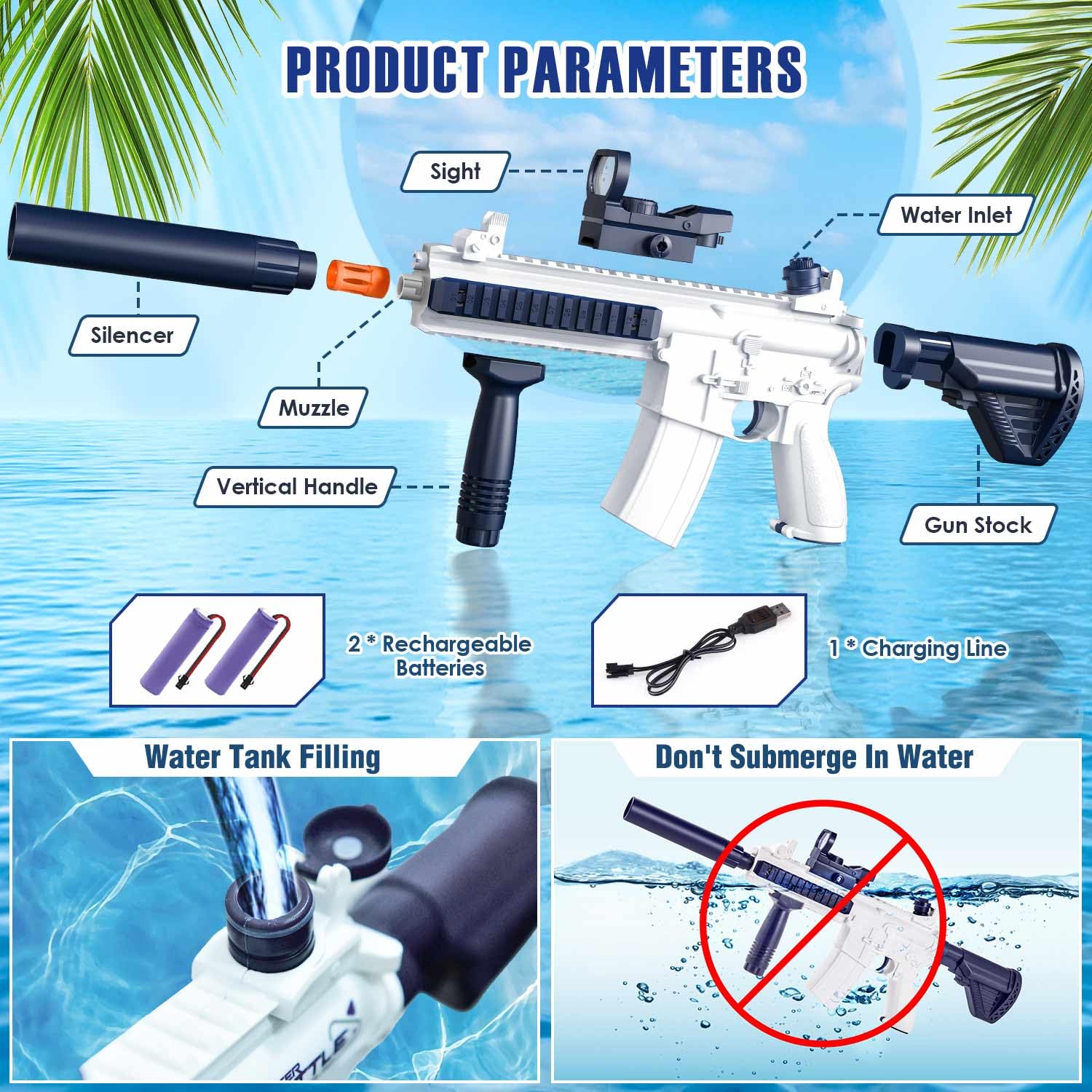 Electric Water Gun, Ultra-Long Range One-Touch Automatic Water Gun, Large Capacity Ultra-Long Standby, Suitable For Children Adults Summer Pool Party Beach Outdoor Use.