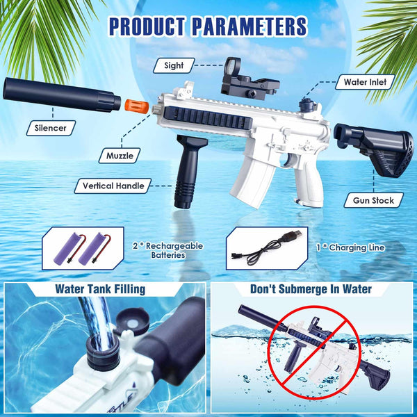 Electric Water Gun, Ultra-Long Range One-Touch Automatic Water Gun, Large Capacity Ultra-Long Standby, Suitable For Children Adults Summer Pool Party Beach Outdoor Use.