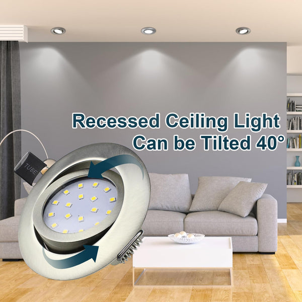 HiBay 8X Led Spot Lights for Ceiling 5w, 230V Ultra Slim Recessed Spot Lights Cool WhiteHole Size 72-80 mm, 40 Tilt Chrome Round Led Downlights for