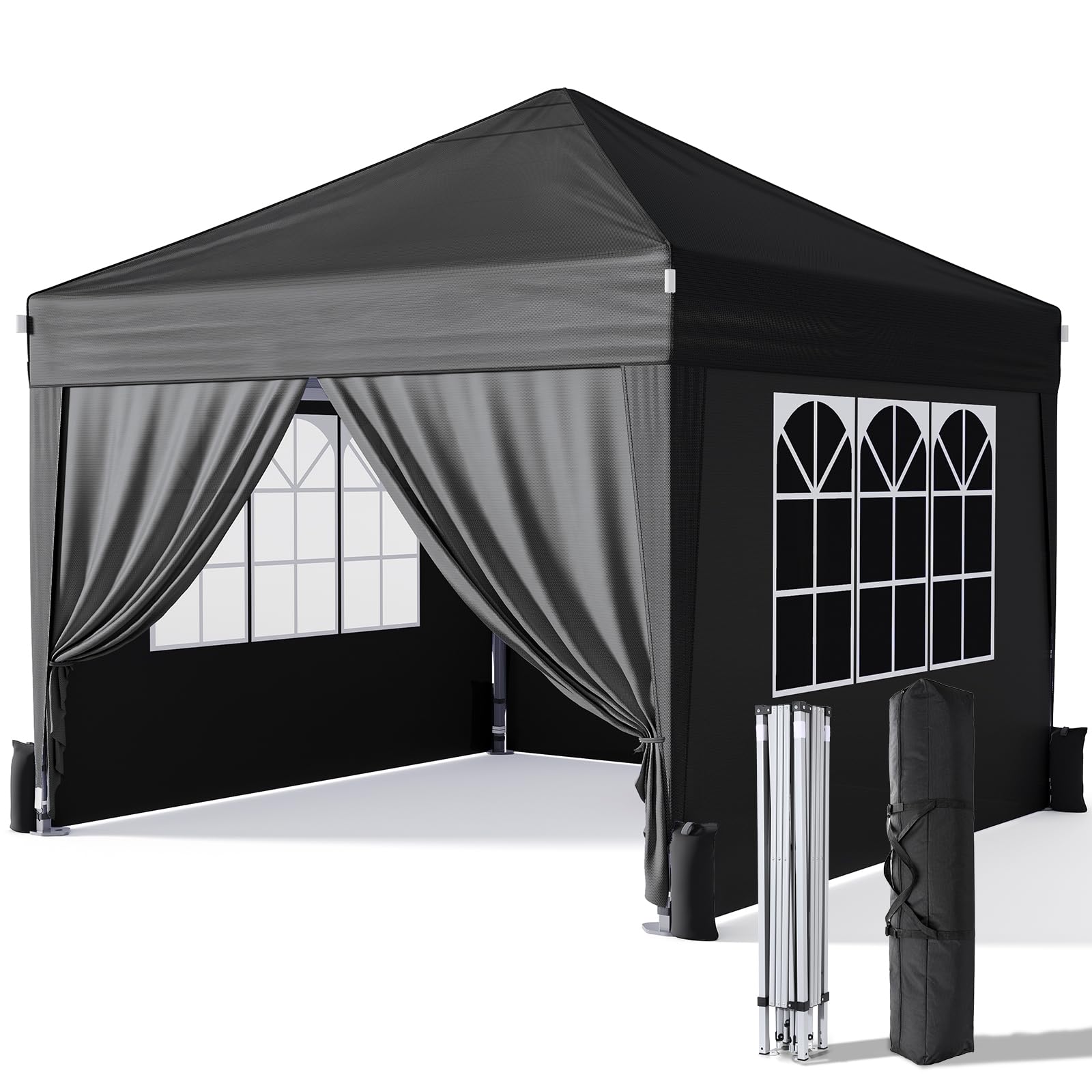 Driftalia Gazebo with Sides 3m x 3m, Waterproof Pop Up Gazebo with 4 Sandbags and Carry Bag for Parties, Camping, Commercial Events - Dark Grey