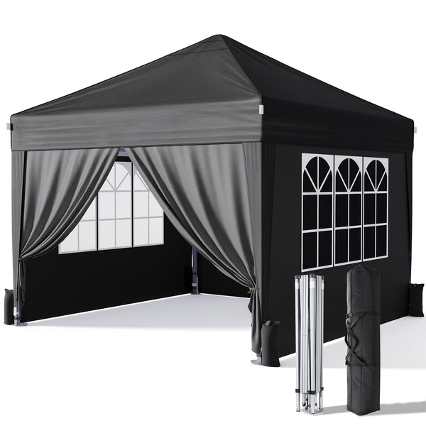 Driftalia Gazebo with Sides 3m x 3m, Waterproof Pop Up Gazebo with 4 Sandbags and Carry Bag for Parties, Camping, Commercial Events - Dark Grey