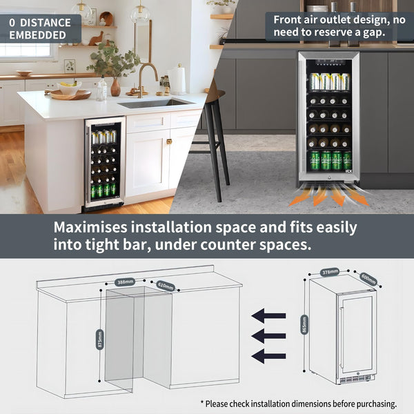 HCK 48L Mini Fridge with Glass Door, 0-15°C Cooling Zone and 2 Shelves, Compact Beverage Refrigerator Cooler for Bar and Living Room