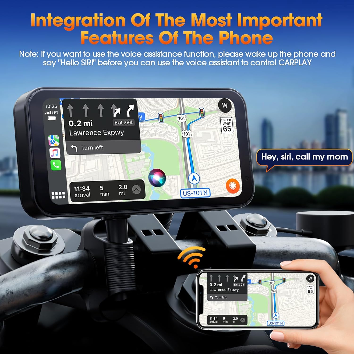 Lamto Motorcycle Carplay Screen&Android Auto for Motorbike,Carplay Moto,IP67 Waterproof 6.25'' Touch Screen for Moto,Wireless Motorcycle Carplay with Siri/G00gle Vioce GPS Navigation,Remote Control