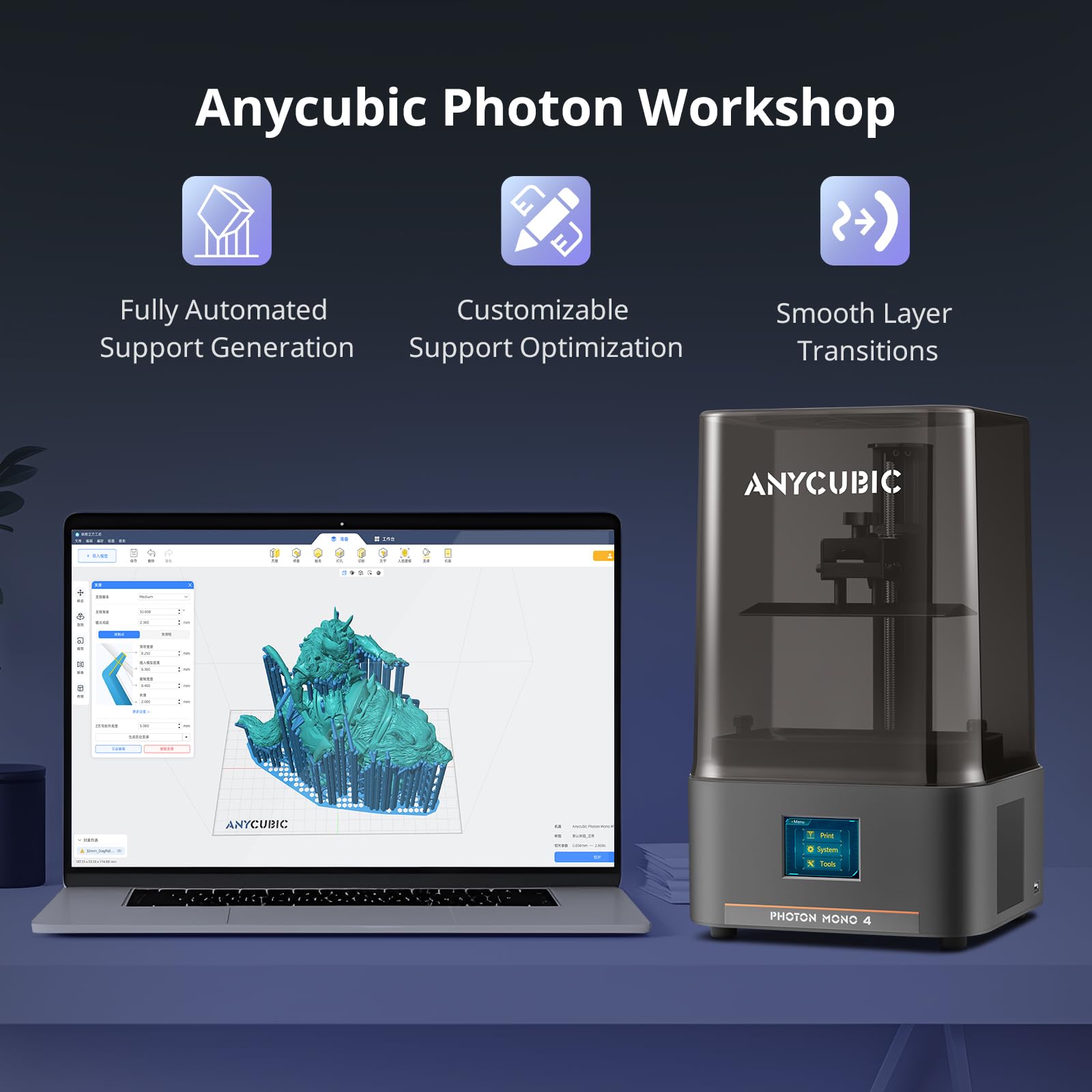 ANYCUBIC Photon Mono 4 Resin 3D Printer, 7'' 10K Mono LCD Screen with Stable LighTurbo Light Source, 70mm/h Fast Printing, Print Volume 6.04'' x 3.42'' x 6.49''