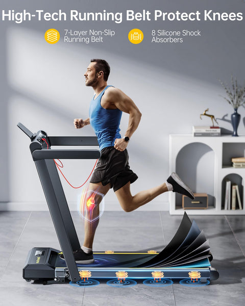 Folding Treadmill with 12% Incline, 4 in 1 Treadmills for Home/Office, Heart Rate, 16KM/H Portable Treadmill, 2.5HP Under Desk Walking Pad, Dual LED Screen, App, Bluetooth Speaker