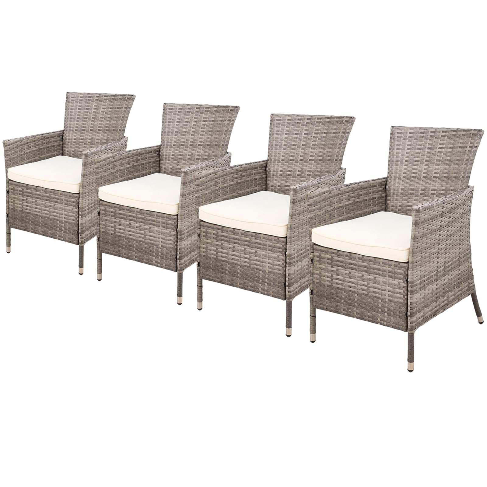 Warmiehomy Rattan Garden Chairs Outdoor Dining Chair Set of 2 Wicker Armchairs with Padded Seat Cushions High Backrest Patio Chair, Black