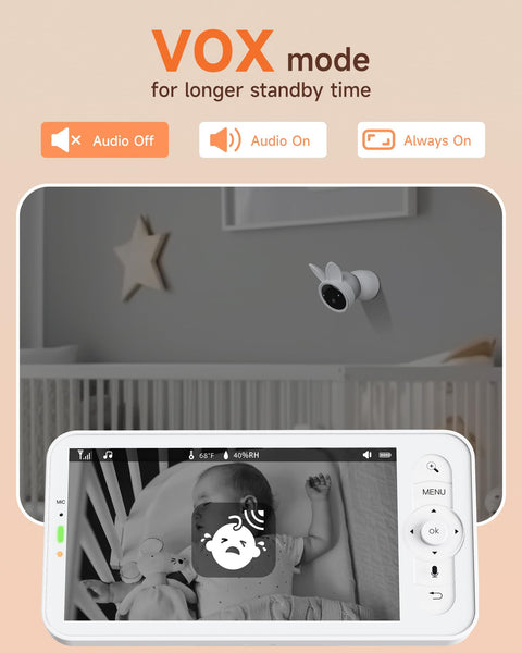 ARENTI 2.5K 5Ghz&2.4G Wifi Baby Monitor with Camera,5-inch 720P Display,Night Vision,Pan Tilt,Night Light,Auto Track,3350mAh Battery,Cry&Motion Detection,2-Way Talk,App&Screen Control