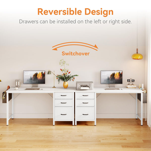 Coleshome Computer Desk with Drawers, 120×48cm Office Desk with Storage, Reversible Small White Desks for Home Office