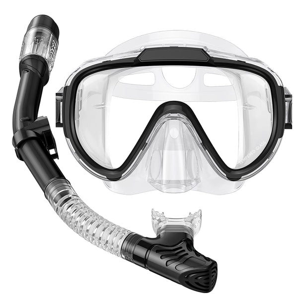 Lealinga Snorkel Set Adults Snorkel Mask Anti-Fog Panoramic View Diving Mask Dry Top Snorkel Kit with Travel Bag Diving Set for Snorkeling Scuba Diving Swimming Travel