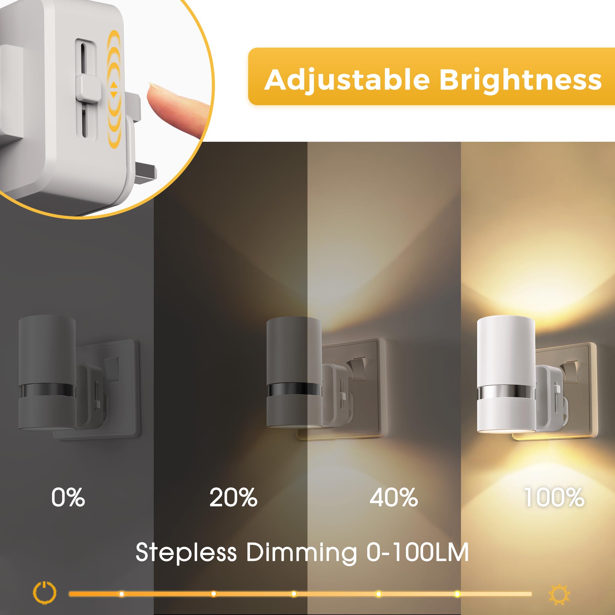 LOHAS-LED Night Light Plug in Wall, 1 Pack, Dimmable Nightlight, Dusk to Dawn Sensor, Brightness Adjustable 0-100LM, 3000K Warm White, Plug-in Modern Night Light for Hallway Bedroom Stair Bathroom