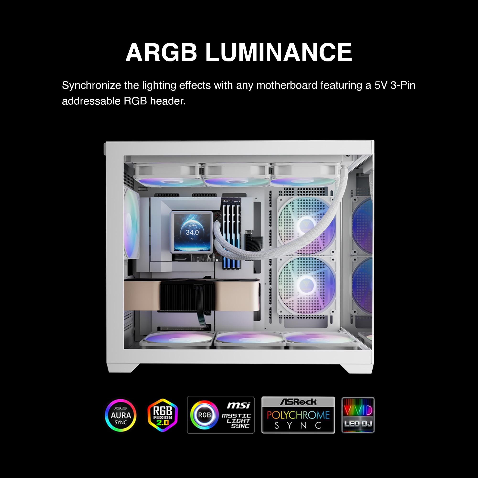 GAMDIAS AURA GL240 LCD 240mm AIO Liquid CPU Cooler, Customizable 4'' IPS LCD Display, Cableless Daisy Chained Fan, Software Ready, Support Low-Noise PWM & ARGB Sync, Intel LGA 1851/1700；AMD AM5, Black