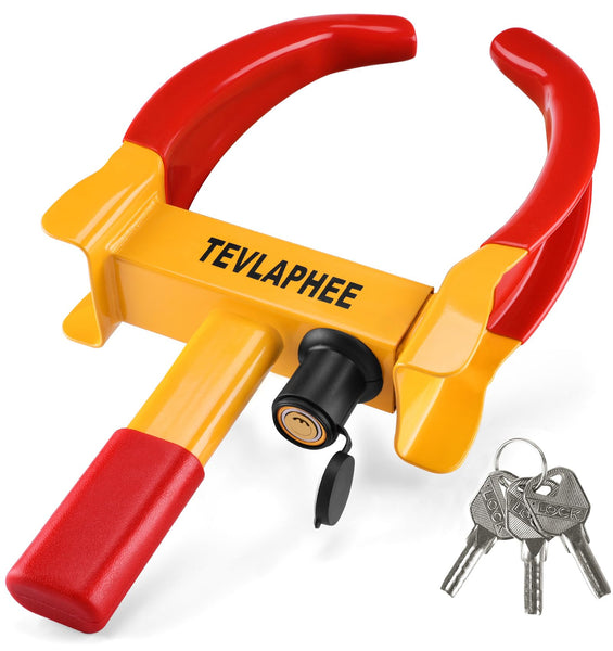 Tevlaphee Wheel Clamp Lock Heavy Duty Anti-Theft, Adjustable Security for Cars, Vans, Motorhomes (Fits 7-11" Tyres), Weatherproof & Vandal-Resistant Design (Red&Yellow)