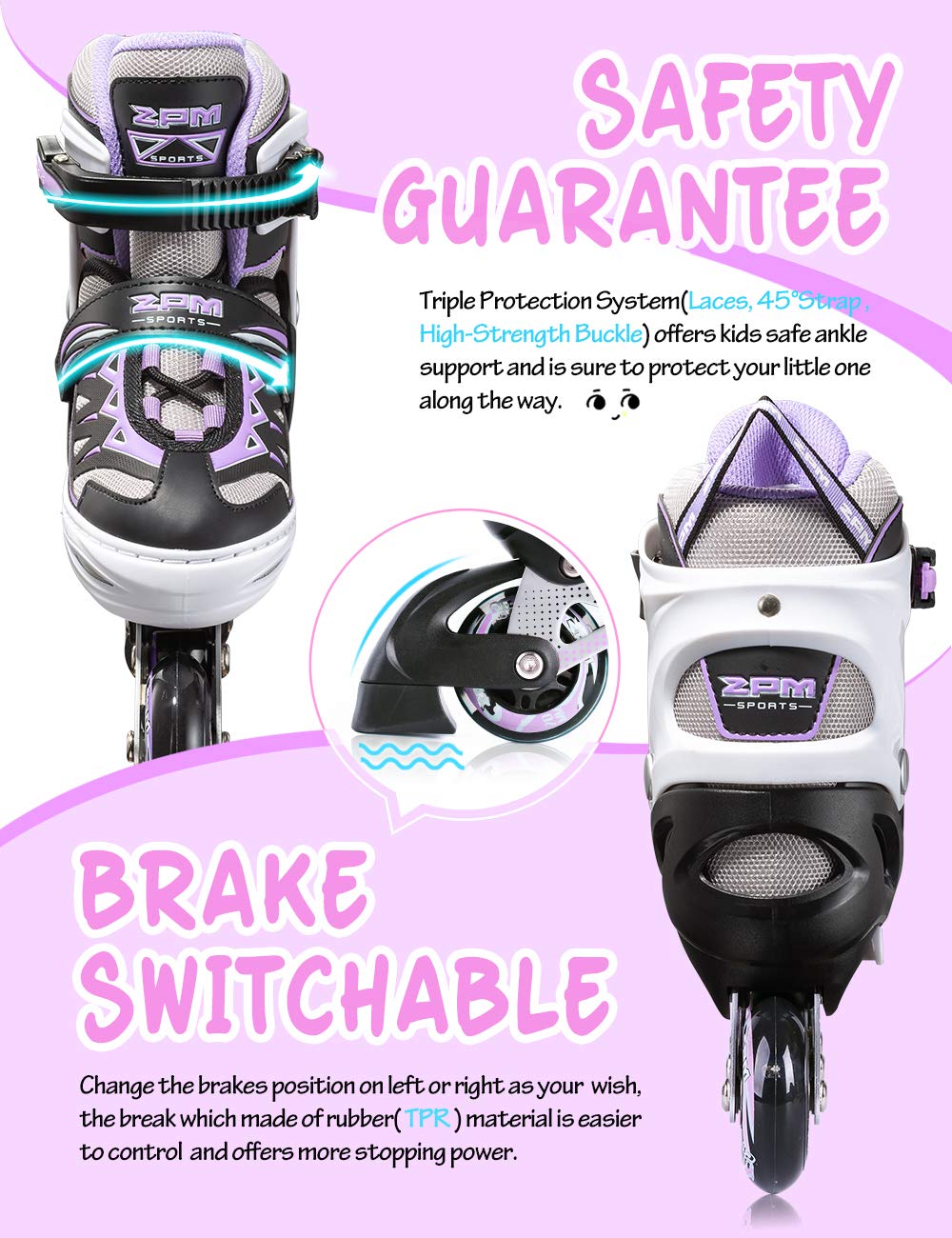 2pm Sports Adjustable Light up Inline Skates, Stylish Design Beginner Roller Skates for Boys and Girls - Purple Small