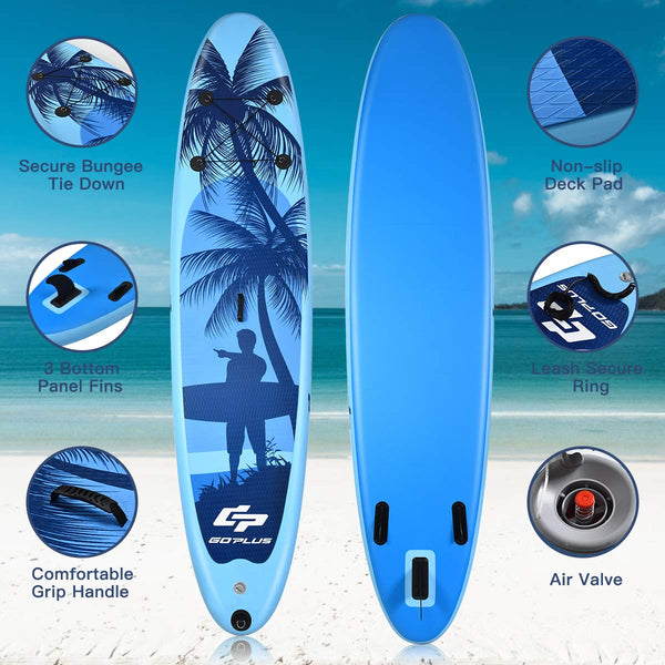 COSTWAY 9.7FT/11FT Inflatable Stand Up Paddle Board, 16cm Thick SUP with Accessories, Carry Bag, Adjustable Paddle, Hand Pump, Bottom Fin, Ankle Leash, Non-Slip Deck, for All Levels