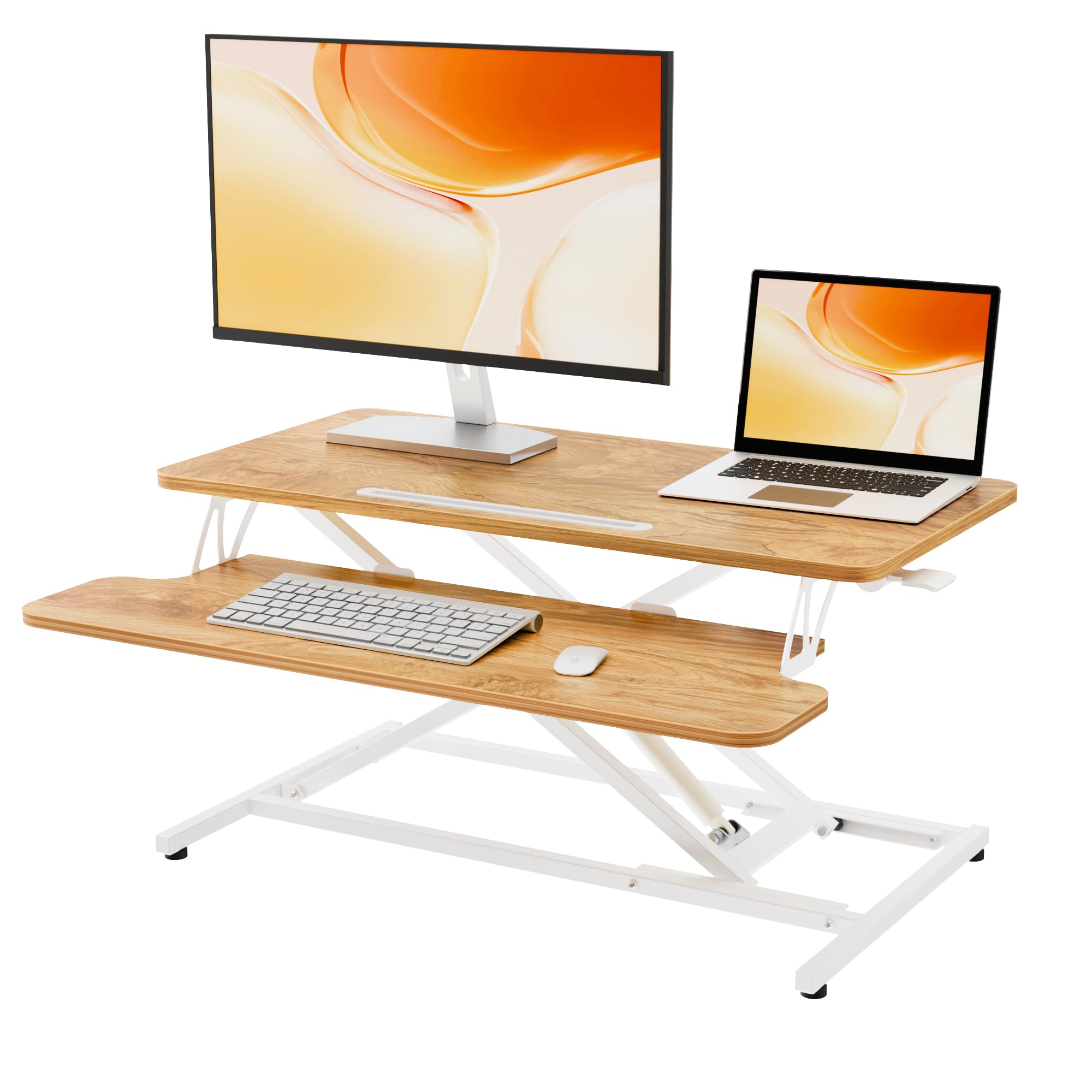 ERGOMAKER Standing Desk Converter, 36"/91cm Wide Height Adjustable Quick Sit to Stand Up Desk Riser for Dual Monitor
