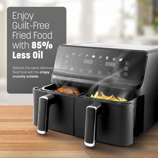 Essen by Keplin 9L Dual Zone Air Fryer - 2700W Energy-Saving Cooker with 6 Cooking Functions - Extra-Large Capacity for Healthy Meals - Roast, Bake, Dehydrate, Crisp - Family Size (9L)