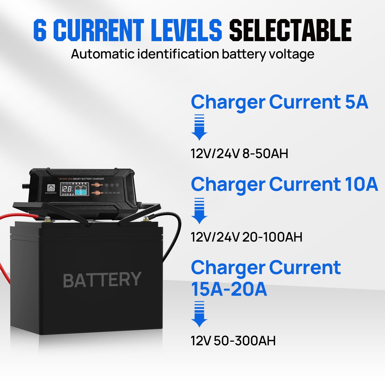 ECO-WORTHY 12V 10A LiFePO4 Battery Charger Automatic Smart and Maintainer (UK Plug) with LCD Display for Scooter Lead Acid and Lithium (LiFePO4) Battery