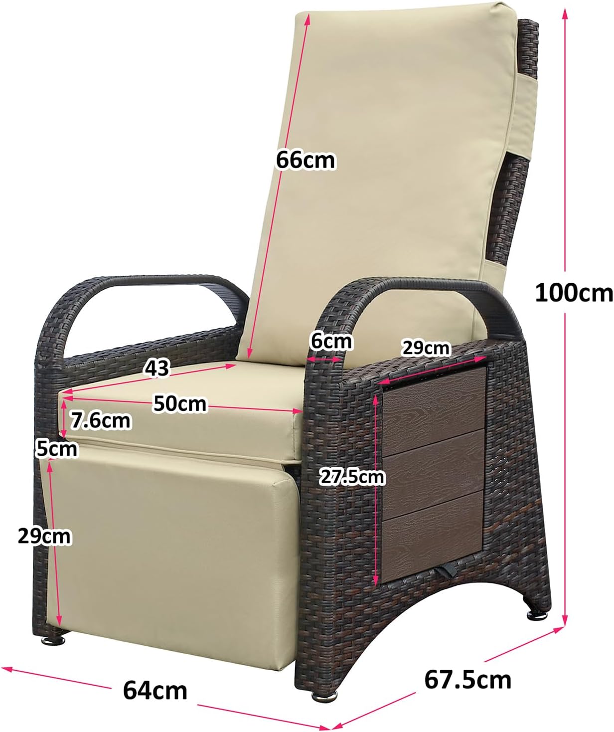 ATR ART TO REAL Rattan Garden Recliner Chairs,Sun Loungers for Outdoor Patio Furniture,2 Buckles Adjustable Backrest & Footrest Separately,All Weather Use Hand-woven Reclining Garden Chair,Khaki