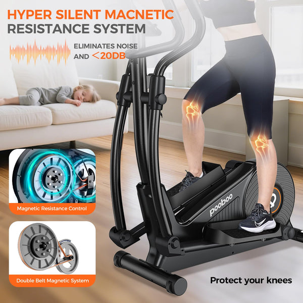 pooboo Elliptical Machine, Elliptical Exercise Machine with 16-Level Resistance&Hyper-Quiet Magnetic Driving System, Elliptical Machine for Home with LCD Monitor&15.5IN Stride, 350LBS Weight Capacity