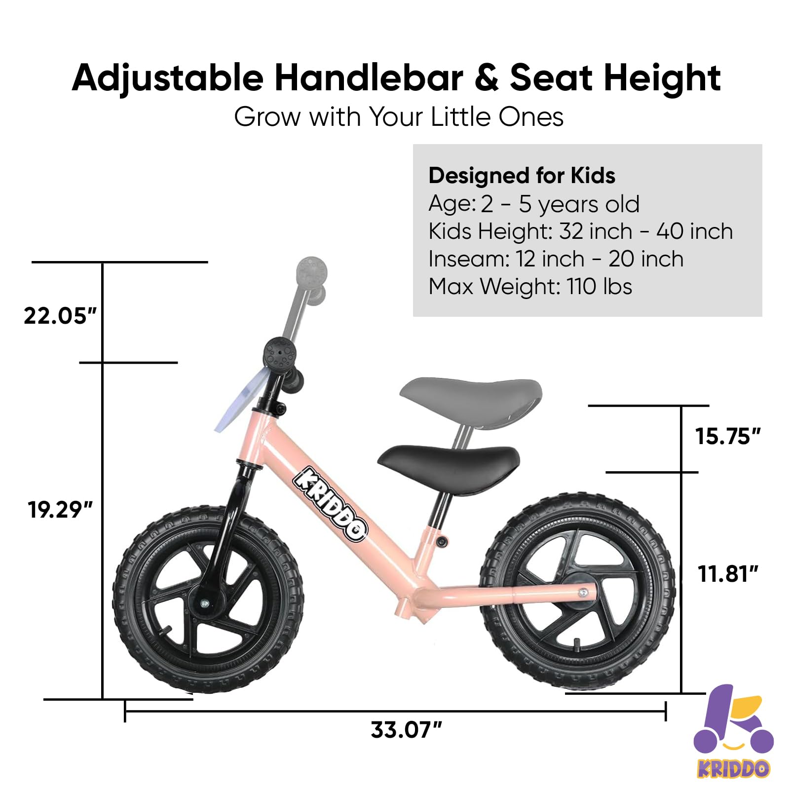 KRIDDO Toddler Balance Bike 2 Year Old, Age 18 Months to 5 Years Old, 12 Inch Push Bicycle with Customize Plate (3 Sets of Stickers Included), Gift Bike for 2-3 Boys Girls, Blue