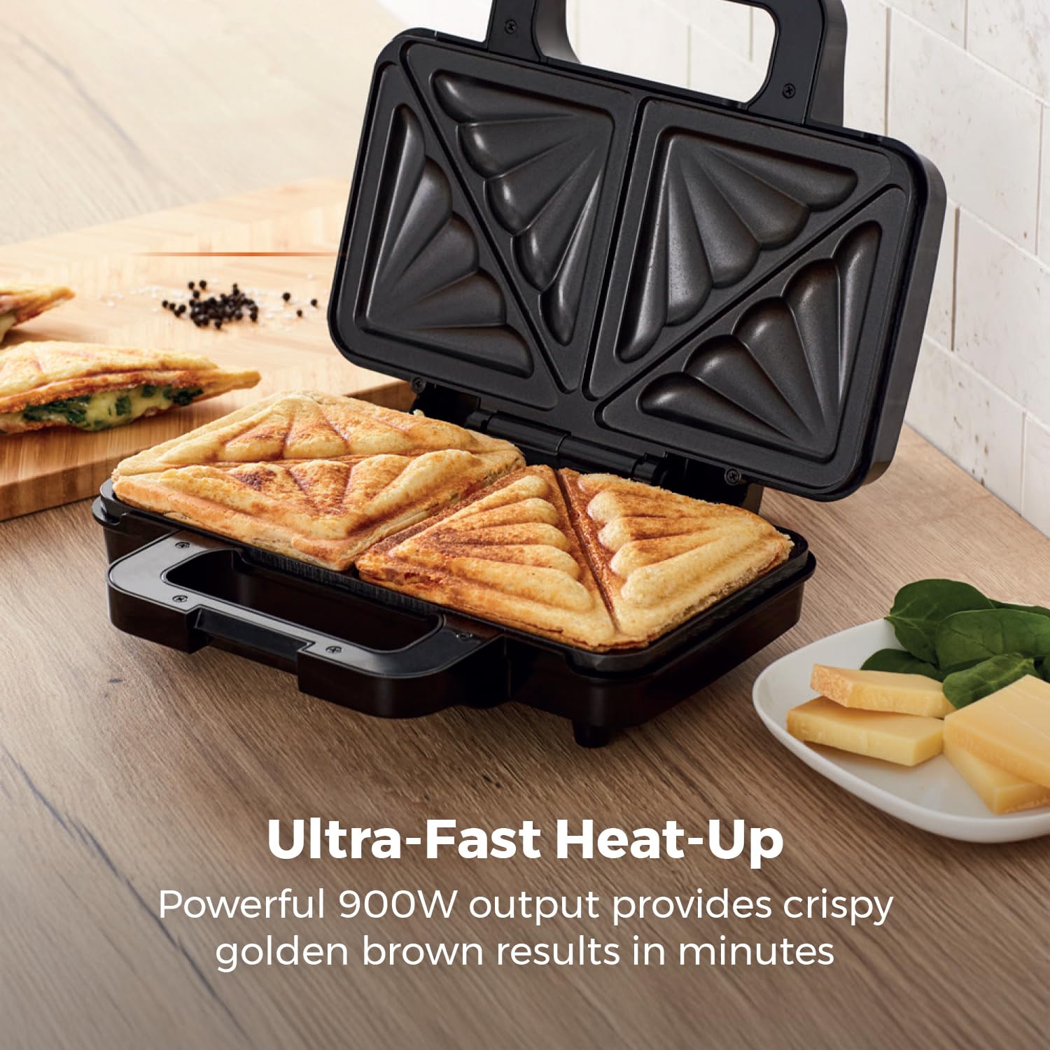 Tower T27032 3-in-1 Deep Filled Snack Maker with Non-Stick Coated Plate and Automatic Temperature Control, 900W, Stainless Steel