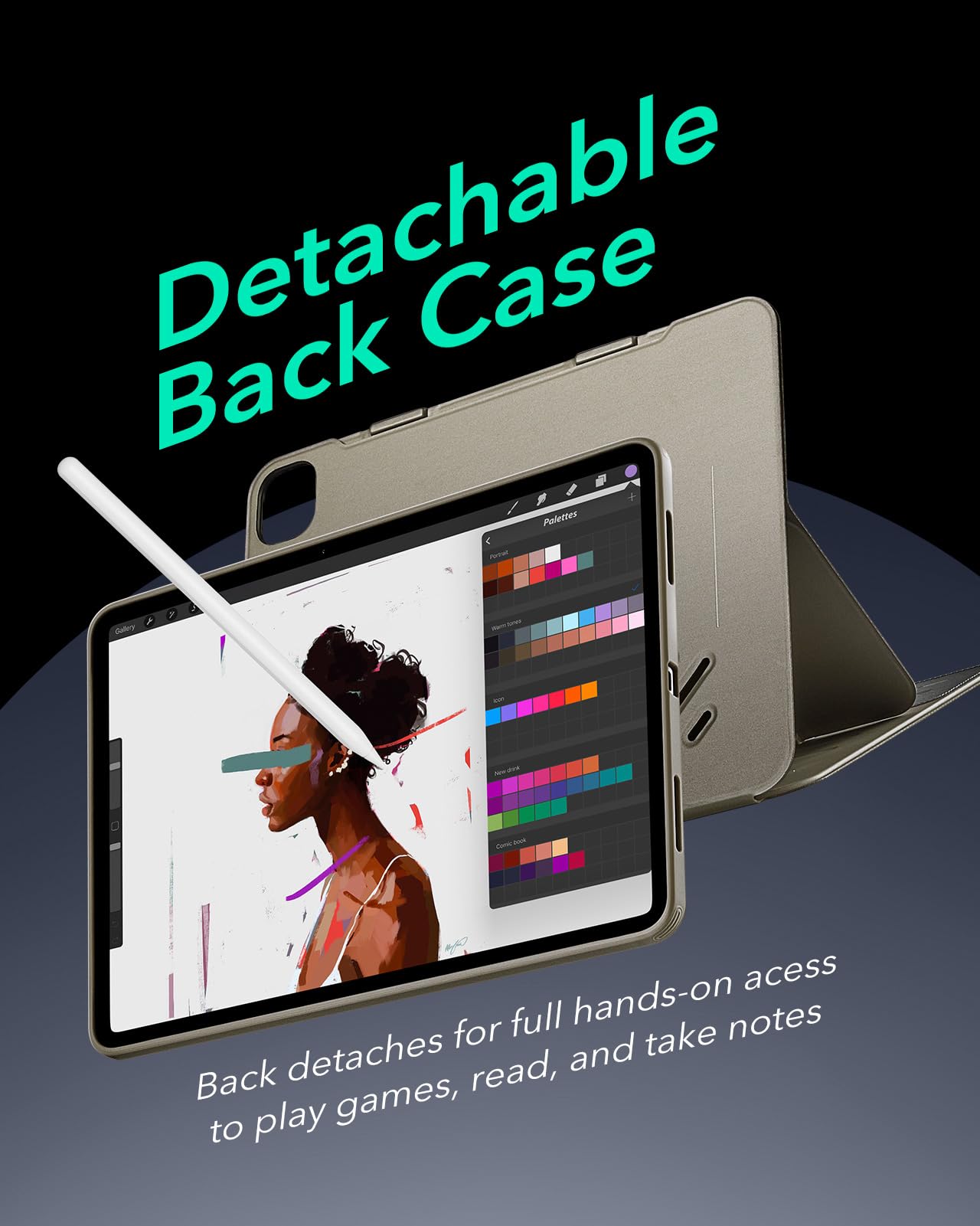 ESR for iPad Pro 12.9 Case (6th/5th Generation, 2022/2021), Removable Magnetic Cover, Adjustable Portrait/Landscape Stand with Raised Display View, 9 Standing Angles, Shift Series, Black