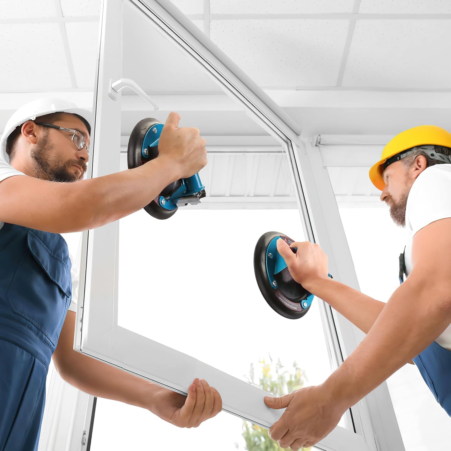 Glass Suction Cups 2 Pack with Metal Handle, 8'' Glass Suckers Lifters Heavy Duty Glass Vacuum Suction Cup, Glass Suction Lifter for Moving Glass/Window/Tile/Marbles, 220KG/480lbs Load Capacity, Blue