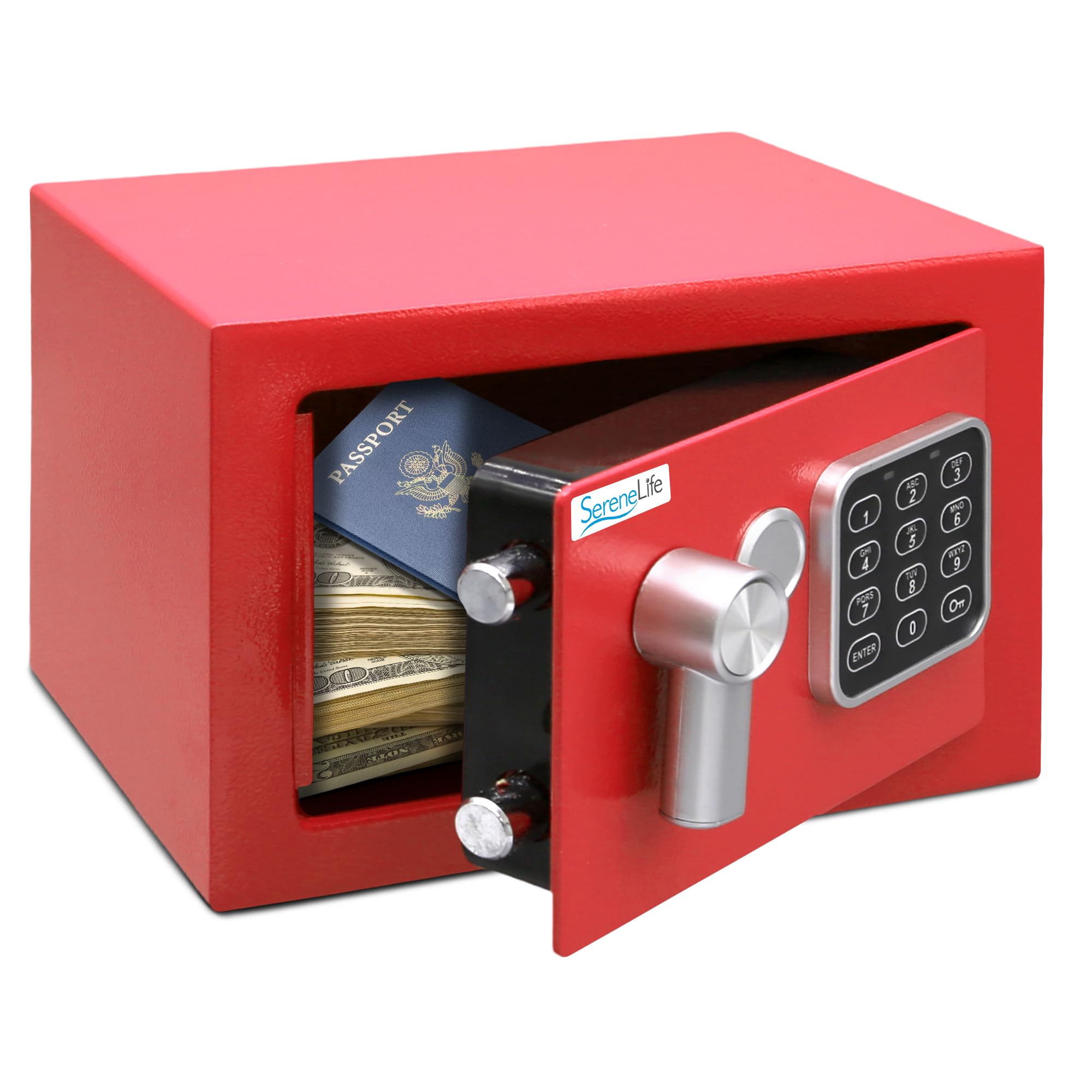 Pyle Home Safe Box Locker, Small Money Safe, Mini Fireproof Safes, Wall & Floor Steel Vault, Electronic Digital Keypad, 2 Keys, 23.1 × 17 × 17cm, Secure for Cash, Guns, Jewelry & More - Red