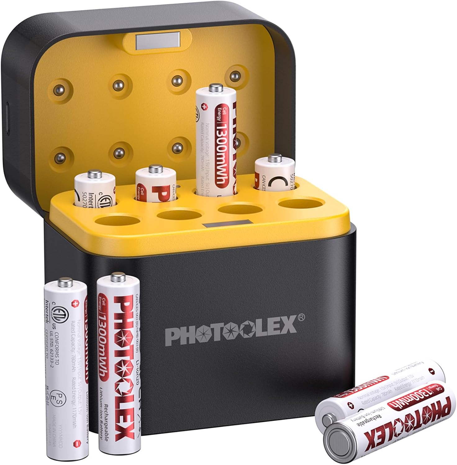 PHOTOOLEX AAA Rechargeable Batteries Lithium 8 Pack with Charger, 1300mWh 1.5V Constant Voltage Output Li-ion Triple A Batteries, Low Self Discharge AAA Battery with Fast Charging & Storage Case