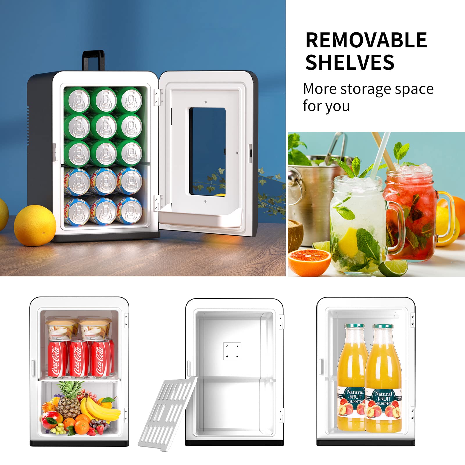 Mini Fridge 15 Liter/21 Cans, Upgrade Portable AC+DC Power Small Fridge for Bedroom, Car, Office, Thermoelectric Cooler and Warmer Skincare Fridge for Food, Drinks, Cosmetics, Max & ECO Mode