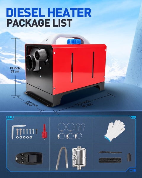 ShockFlo 12V 5KW Diesel Air Heater, All in One Parking Heater Kit with Remote Control, Silencer and LCD Display, Fast Heating, for RV Truck, Motorhomes, Boat, Bus, Car Trailer, Caravans