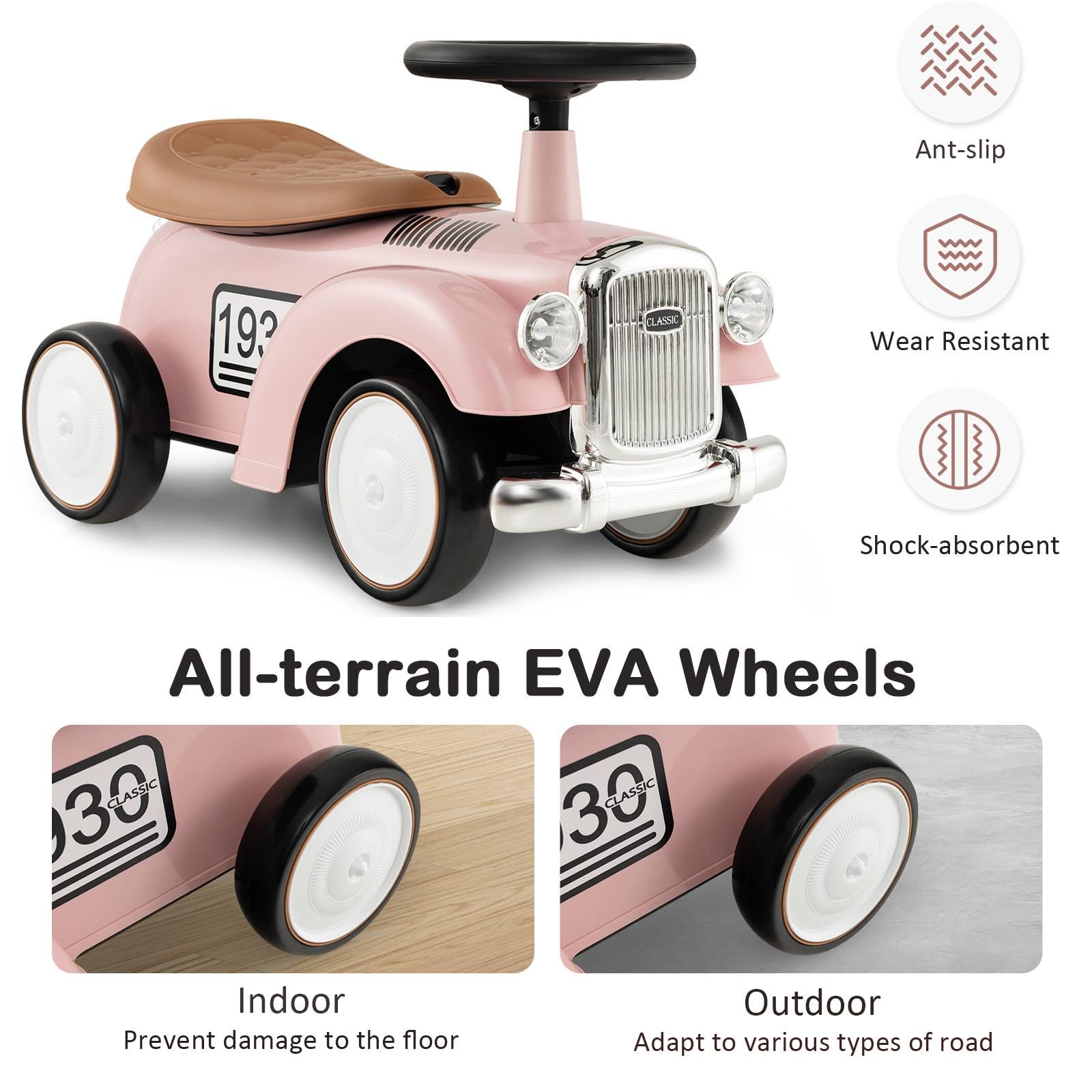 Kids Ride on Car, Toddler Foot to Floor Sliding Car with Air Horn, Hidden Storage Compartment, DIY Stickers, EVA Wheels, Children Sliding Walker Toy Car for 18-36 Months Boys Girls (White)