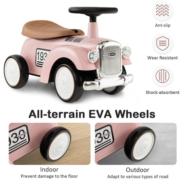 Kids Ride on Car, Toddler Foot to Floor Sliding Car with Air Horn, Hidden Storage Compartment, DIY Stickers, EVA Wheels, Children Sliding Walker Toy Car for 18-36 Months Boys Girls (White)